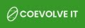 White logo and text on a green background. Coevolve IT logo with name of business in banner to right.